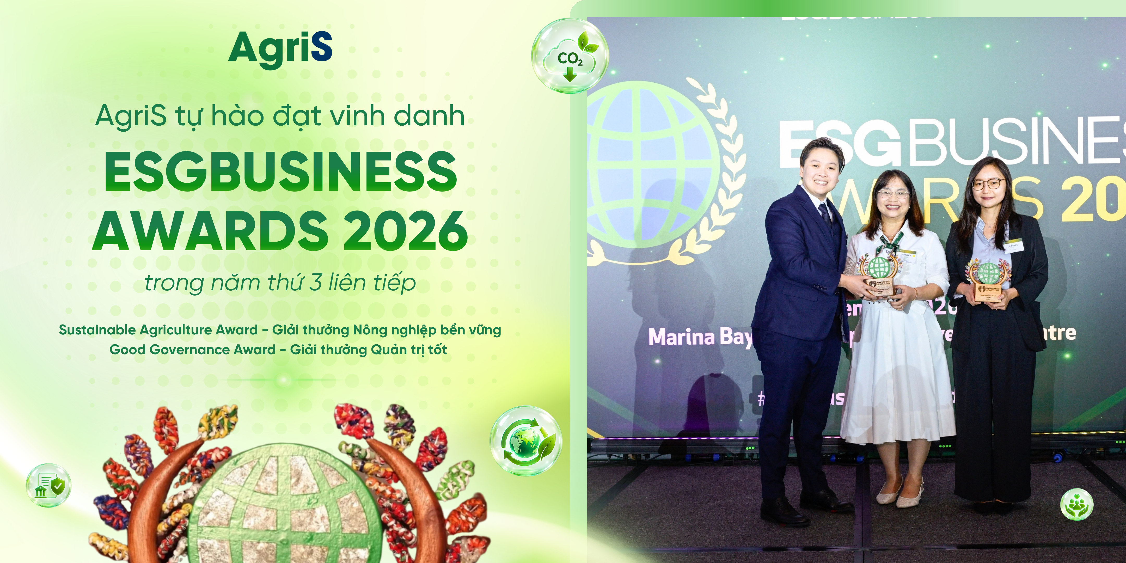 AgriS tiếp tục được vinh danh tại ESGBusiness Awards 2026, ghi dấu 3 năm liên tiếp với Nông nghiệp bền vững